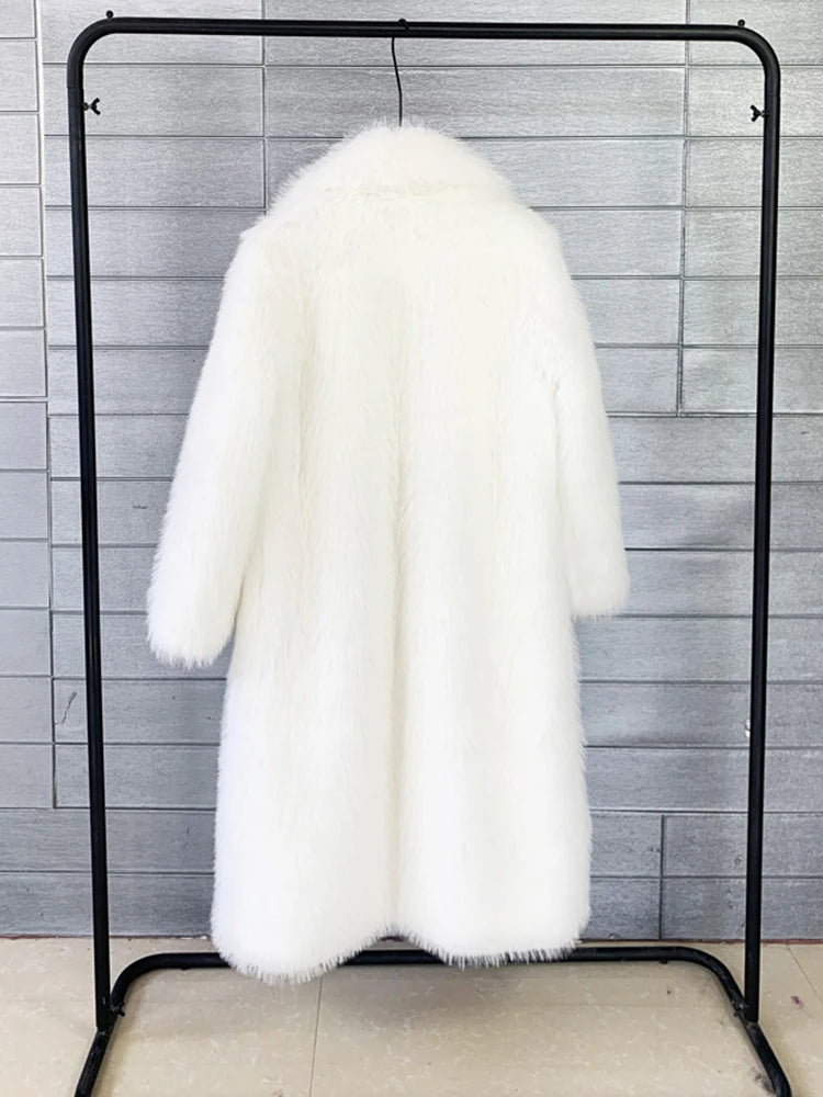 ZADORIN Winter Fluffy Jacket Women Solid Lapel Long Faux Fox Fur Coat Ladies Furry Warm Pink White Jacket Trench Coats Tops