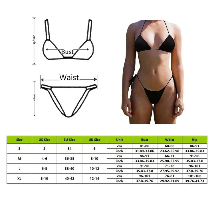 Women's Beach Style Halter Swimsuit Solid Thong Bikini Set Sexy Bathing Suit Female Swimwear