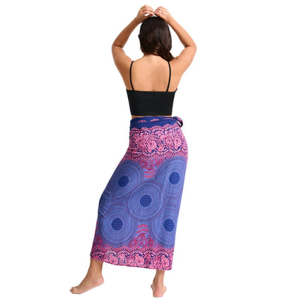 Abito da donna Boho Maxi Wrap Gonna lunga con allacciatura Abito da spiaggia Copricostume Abito vintage bohémien regolabile a vita alta in rayon platinumshop