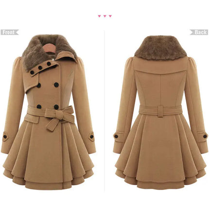 women woolen coat 2026 New fitted mid-length woolen coat double-breasted thickened overcoat + belt women's clothing