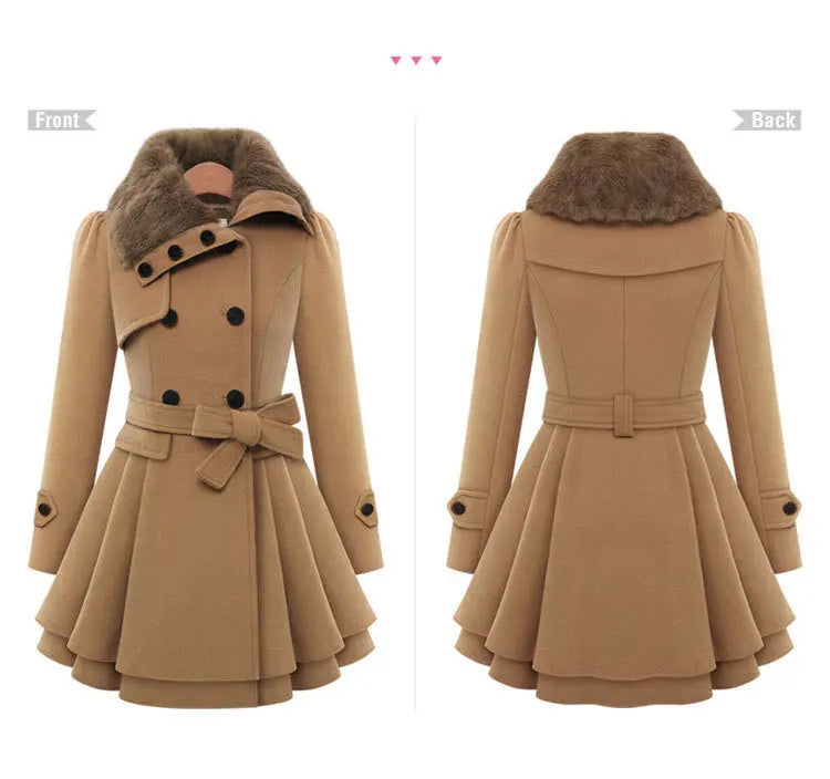 women woolen coat 2026 New fitted mid-length woolen coat double-breasted thickened overcoat + belt women's clothing