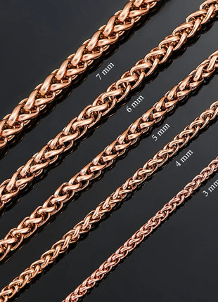 3mm/4mm/5mm/6mm/7mm Rose Gold Color Stainless Steel Wheat Braided Necklace Link Classic Curb Chain for Men Women Jewelry PlatiNum