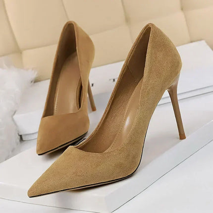 Donne 9 cm Tacchi alti Festa quotidiana Décolleté in pelle scamosciata colorata Scarpins femminili Stiletto Banchetto serale Rosso Giallo Scarpe Plus Size 34-43