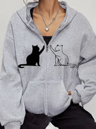 Harajuku Women's Sweatshirts Long Sleeve Zip-Up Casual Jacket with Cat Prints, Suitable for All Seasons Women'S Apparel Hoodie