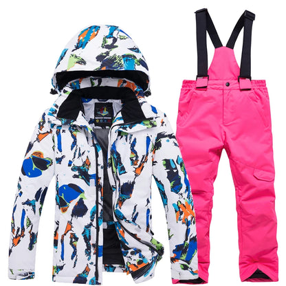Cheaper, Children's Snow Suit, Snowboard Clothing Sets, Outdoor Wear, Ski Coat and Strap Pant, Kids Costumes, Boy‘s and Girl's