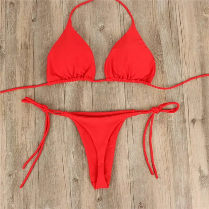 Set bikini perizoma da donna con cravatta laterale costume da bagno sexy stile fasciatura costumi da bagno brasiliani attrezzatura da nuoto in poliestere per la festa estiva platinumshop