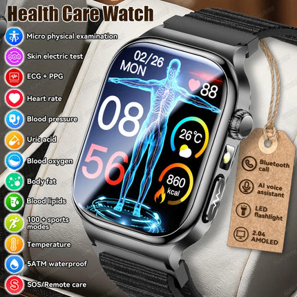 2026 Nuovo Misurazione Accurata Salute Smart Watch ECG + PPG Acido Urico Pressione Sanguigna Lipidi Nel Sangue Chiamata BT Smartwatch Per Le Donne Degli Uomini platinumshop