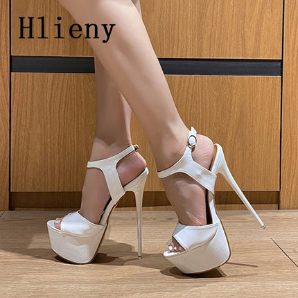 Hlieny 2026 Sexy Summer Style 16cm High Heel Buckle Strap Sandals Women Peep Toe Nightclub Party Stripper Shoes Plus Size 45 46