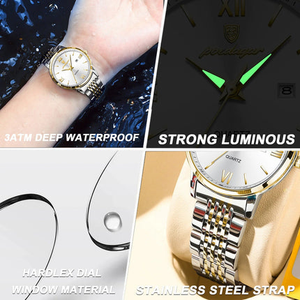 POEDAGAR Orologio da Donna Raffinato Impermeabile Luminoso con Data, Orologio da Polso Femminile di Alta Qualità in Acciaio Inossidabile, Elegante Orologio al Quarzo per Donne platinumshop