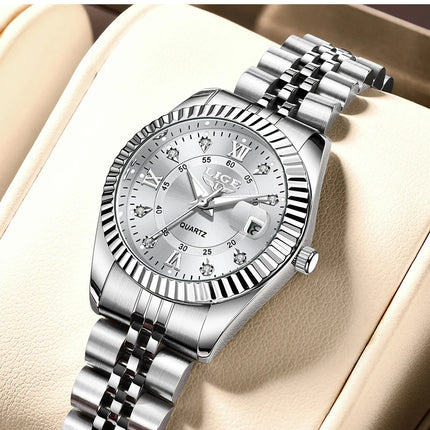 Orologio da Polso LIGE di Lusso con Strass per Donna, Cinturino in Acciaio Inossidabile, Movimento al Quarzo, Regalo, Reloj Mujer platinumshop