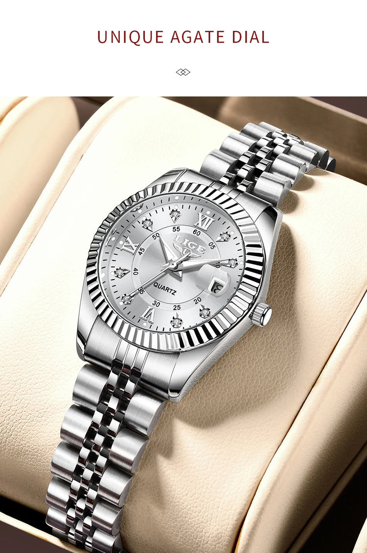 Orologio da Polso LIGE di Lusso con Strass per Donna, Cinturino in Acciaio Inossidabile, Movimento al Quarzo, Regalo, Reloj Mujer platinumshop