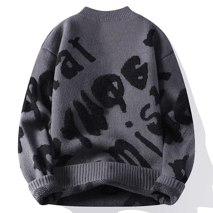 New Trendy Autumn and Winter Jacquard Pattern Pullover Sweater Casual Round Neck Color-Blocking Knit Men's Pullover
