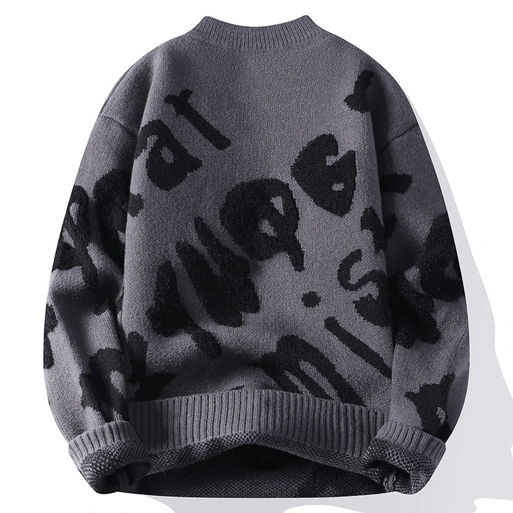 New Trendy Autumn and Winter Jacquard Pattern Pullover Sweater Casual Round Neck Color-Blocking Knit Men's Pullover