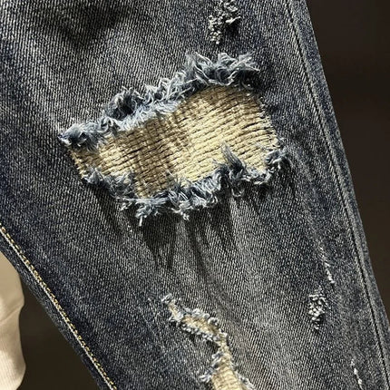 2023 Spring and Autumn New Men's Fashion Trend Ripped Patch Small Foot Pants Men's Casual Slim Comfortable High-Quality Jeans PlatiNum