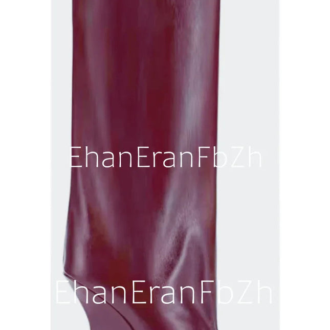 2025Ladies' Spring and Summer New Fish Mouth Slope High Heel Knee Boots, Fashionable Pointed Fashion Show Medium Cool Boots PlatiNum
