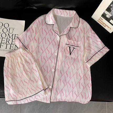 Estate delle nuove donne avanzate senso del ghiaccio pigiama di seta Homewear Set ragazze pigiama temperamento pigiama a maniche corte Homewear Set