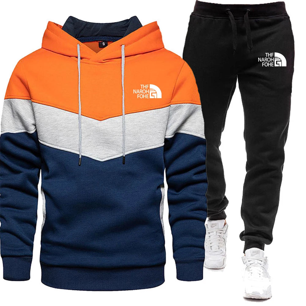 2025 Set di abbigliamento sportivo da jogging casual da uomo con cappuccio e pantaloni sportivi neri Giacca gommata Sport di moda Set invernale caldo da 2 pezzi