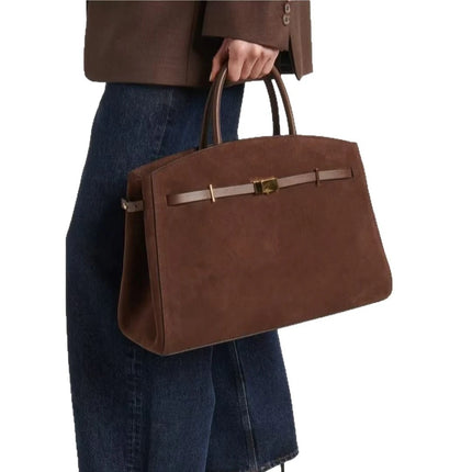 Borsa a mano di lusso in pelle martellata con chiusura in metallo, manico rigido, borsa professionale per affari e cerimonie