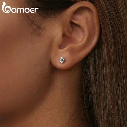 BAMOER Classic Moissanite Earrings, 925 Silver Brilliant 4 Prongs Round Cut Lab Created Diamond Wedding Engagement Earrings PlatiNum