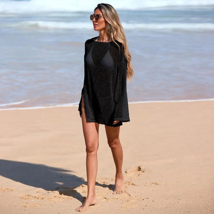 Abito da Spiaggia Trasparente da Donna in Tessuto a Rete, Copricostume Boho con Texture Lavorata a Maglia, Leggero per Vacanze Estive platinumshop
