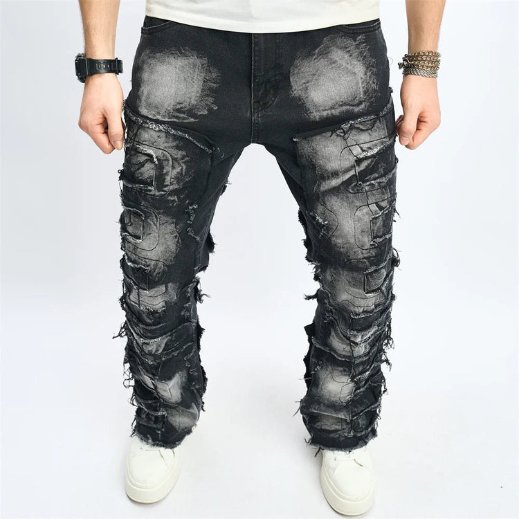 Denim Pants Men Ripped Distressed Washed Fashion Designer Male Denim Trousers Street Style Men's Slim Biker Jeans PlatiNum