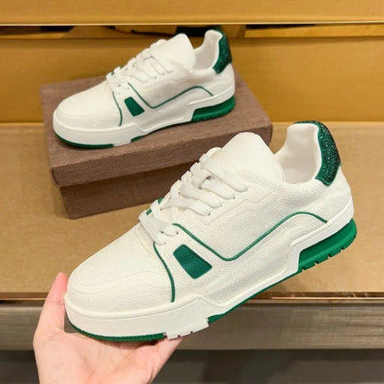 Men Diamonds Crystal Patchwork Suede Genuine Leather Shoes Lace Up Round Toe Thick Bottom Casual Shoes Height Increase Platform