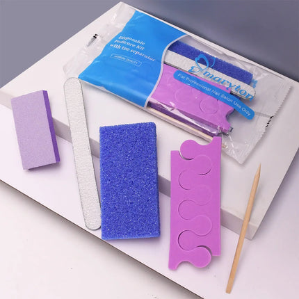 600 Sets/Carton Disposable 5Pcs Pedicure Sets Nail Art Sanding Sandpaper Wooden Nail File Kits Tools Set