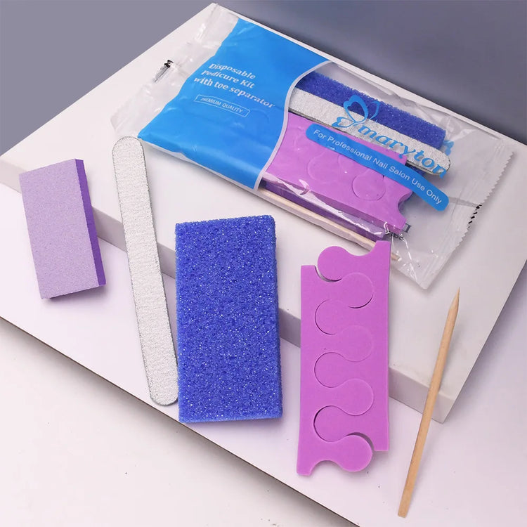 600 Sets/Carton Disposable Pedicure Sets 5Pcs Disposal Pedicura Kit With Cuticle Wood Stickfor Professional Nail Salon Tools