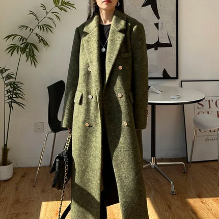 High-end Thick Double-sided Wool Coat Female Fashion Long  Autumn Winter Lapel Double Breasted Wool Coat Women Loose Outerwear