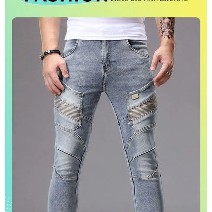 Men's Casual Jeans Vintage Straight Leg Elastic Slim Fit Autumn Winter Sweatpants Trousers Skinny Y2k Jeans Men's Cargo Pants