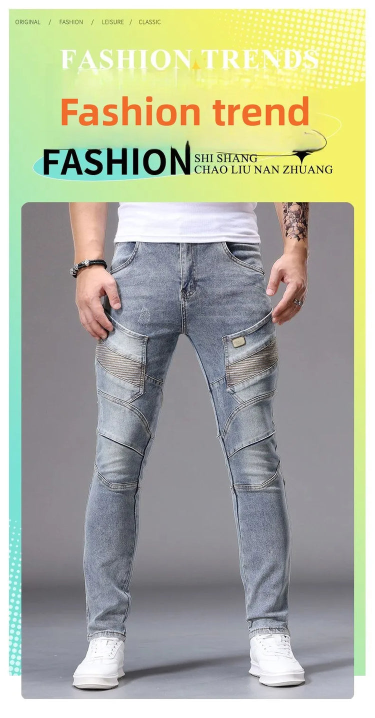Men's Casual Jeans Vintage Straight Leg Elastic Slim Fit Autumn Winter Sweatpants Trousers Skinny Y2k Jeans Men's Cargo Pants