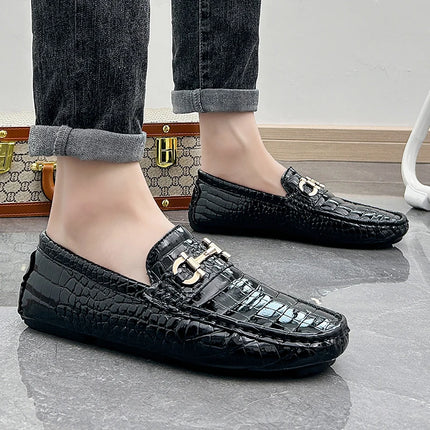 Scarpe Casual da uomo in pelle verniciata di alta qualità scarpe da guida di marca mocassini con motivo a coccodrillo maschile per scarpe basse mocassino da uomo