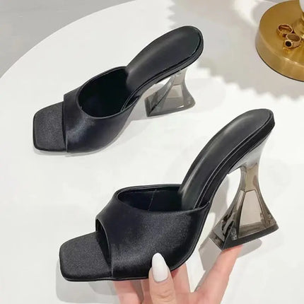 New 2026 Fashion Summer Shoes with Open Toe and Medium Heel, Pleated A-Line Chunky Sandals for Women