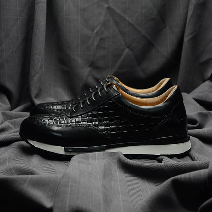 Luxury Autumn Winter Men's Leather Oxford Shoes Plaid Pattern Natural Genuine Leather Lace-up Sneakers Business Casual Shoes