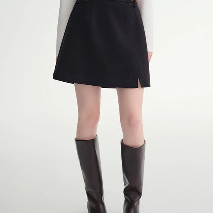 DUSHU Classic Long and Short Elastic Waist A-line Skirt 2025 Winter Skirt for Women Solid Simple Commuting Office Ladies College PlatiNum