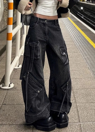 2024 stile punk Y2K streetwear lavato nero baggy cargo jeans pantaloni per le donne abiti firmati pa