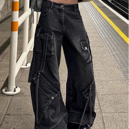 2024 stile punk Y2K streetwear lavato nero baggy cargo jeans pantaloni per le donne abiti firmati pantaloni da donna a gamba larga Ropa Mujer