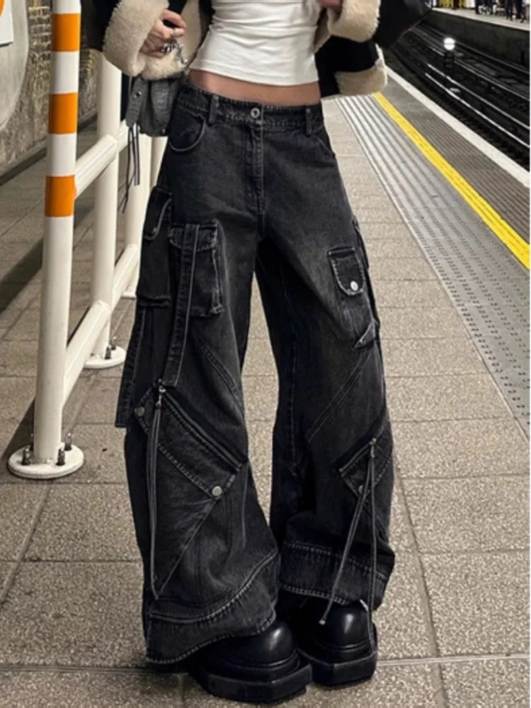 2024 stile punk Y2K streetwear lavato nero baggy cargo jeans pantaloni per le donne abiti firmati pa