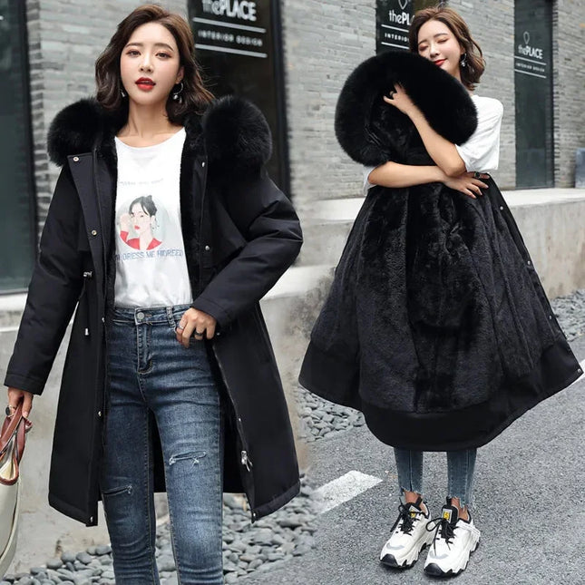 Winter Jacket 2026 New Women Parka Clothes Long Coat Wool Liner Hooded Jacket Fur Collar Thick Warm Snow Wear Padded Parka 6XL