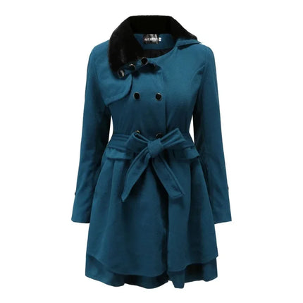 Women's Autumn Winter Slim Long Wool Sherpa Coats Double Breasted Padded Blends Jackets Solid Cashmere Coat England Style Trench