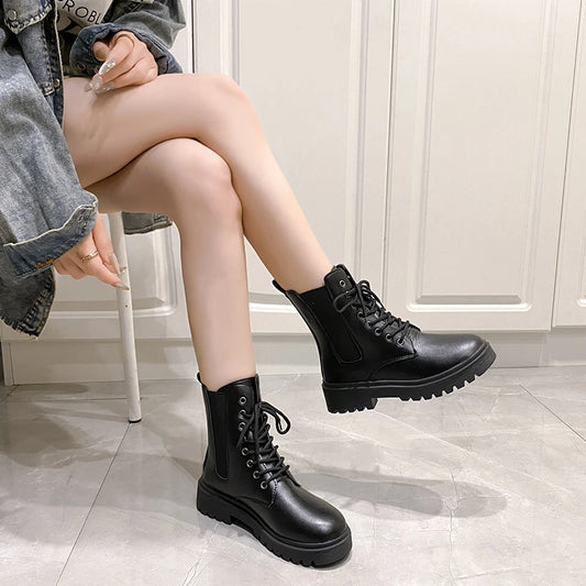 2024 Spring New Women's Shoes Comfortable Fashion Boots Women's Short Boots Mid-Heel Thick Heel Round Toe Chelsea Boots