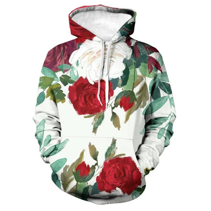 Fashion Rose Floral Hoodies Flower 3D Print Men Women Hip Hop Streetwear Hooded Sweatshirts Oversized Pullovers Top Man Clothing