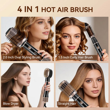 4‑in‑1 Multifunctional Hot Air Brush, One‑Step Hair Dryer, Straightener Curling Iron, Ionic Hot Comb for Salon‑Level Hairstyle