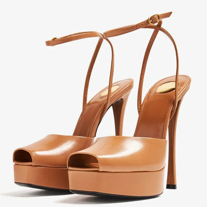 Platform Peep Toe Satin Slingback Pumps Sexy Square Toe Thin Heel Ankle Strap New Arrivals Fashion Women Modern Shoes