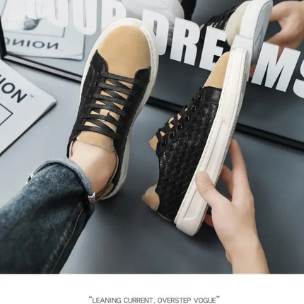 Sneakers Premium Breathable Woven Black Casual Shoes for Men Lightweight Comfortable Daily Walking Outdoor Footwear