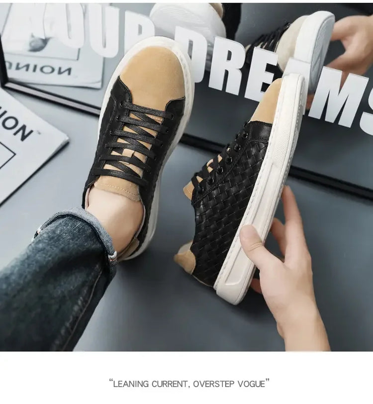Sneakers Premium Breathable Woven Black Casual Shoes for Men Lightweight Comfortable Daily Walking Outdoor Footwear