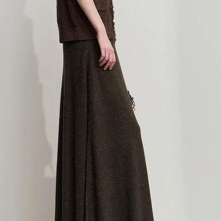 AMII Knitted Skirts For Women 2025 Autumn New Gentle A-line Long Skirt Loose Solid Color Elegant Versatile Woman Clothes12553045 PlatiNum