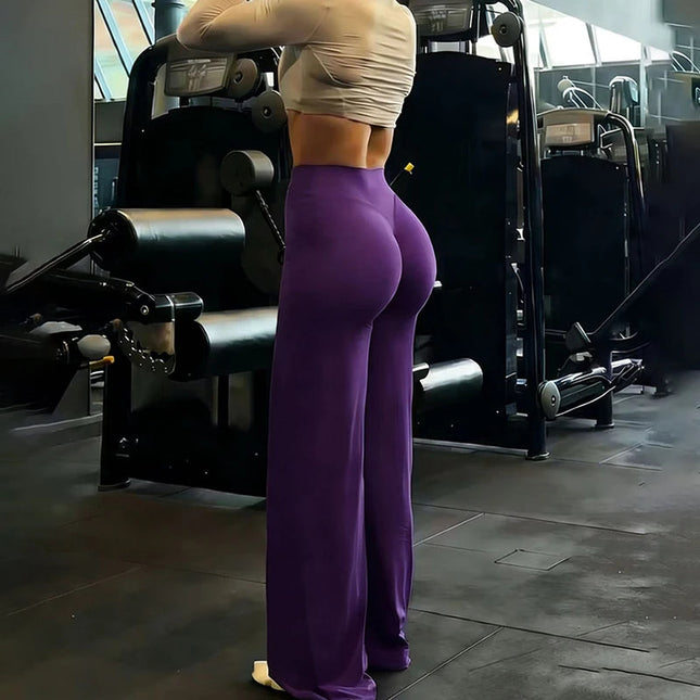 Gym Workout Wide Leg Leggings Women High Waist Tummy Control Loose Yoga Pants Woman Gray Hip Lifting Straight Sports Trousers PlatiNum