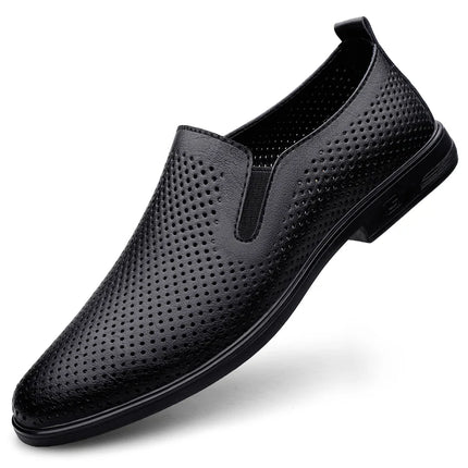 Mocassini comodi in pelle bovina da uomo neri classici alla moda di marca scarpe Casual in pelle con suola morbida traspirante cava estiva da uomo