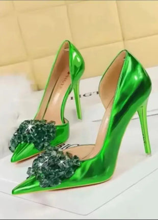 BIGTREE Scarpe con fiocco in strass Décolleté da donna Scarpe da banchetto di lusso Tacchi alti sexy Scarpe da festa con tacco a spillo da donna di grandi dimensioni 41 42 43